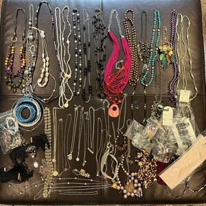 HUGE 65+ Piece 4 Lbs Vintage- Mod Necklace Lot. Some NWT. All Wearable. No Junk.